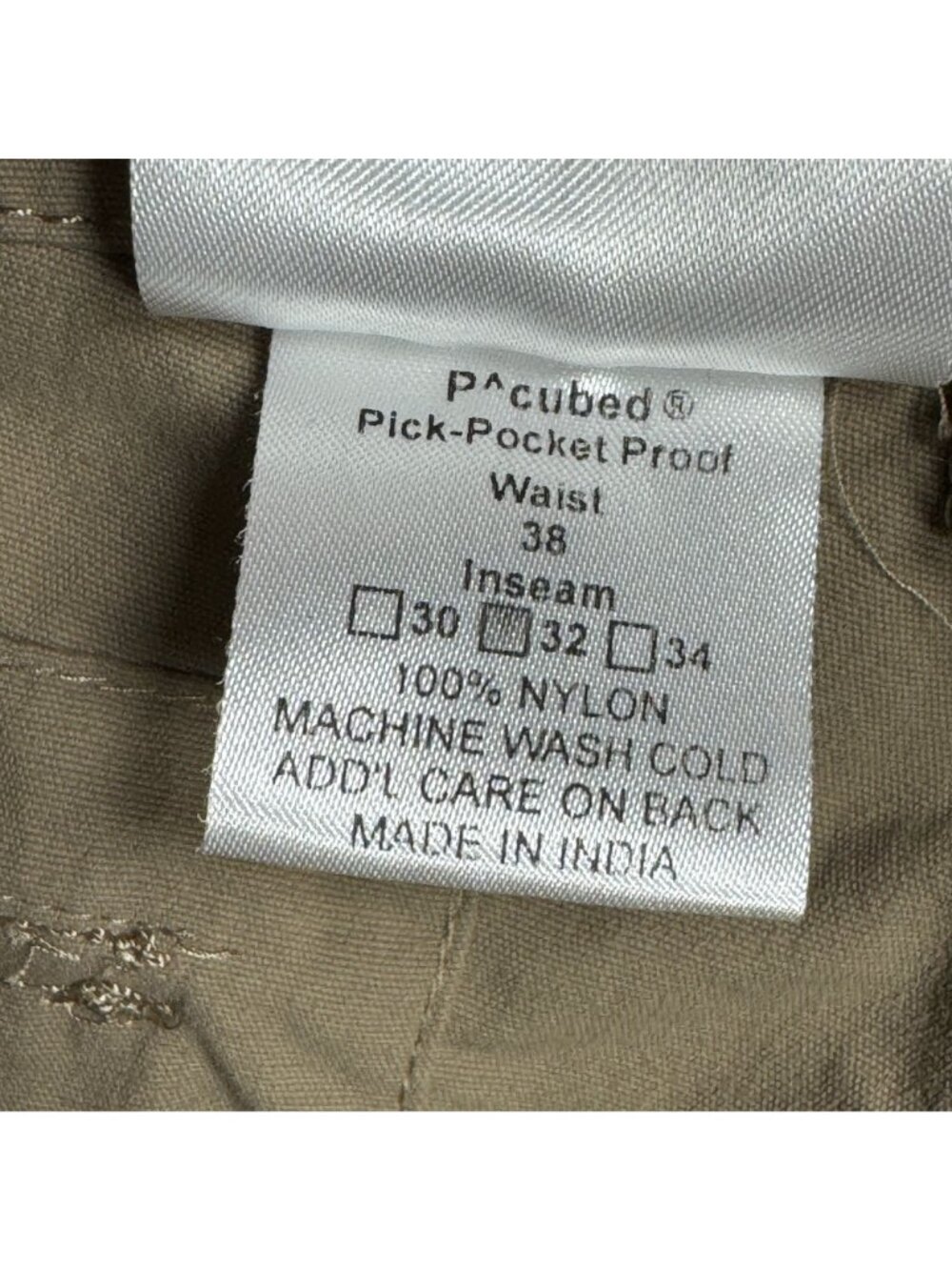 Clothing Arts P Cubed Pick Pocket Proof Mens 38 Khaki Hiking Cargo Travel Pants - Picture 6 of 8